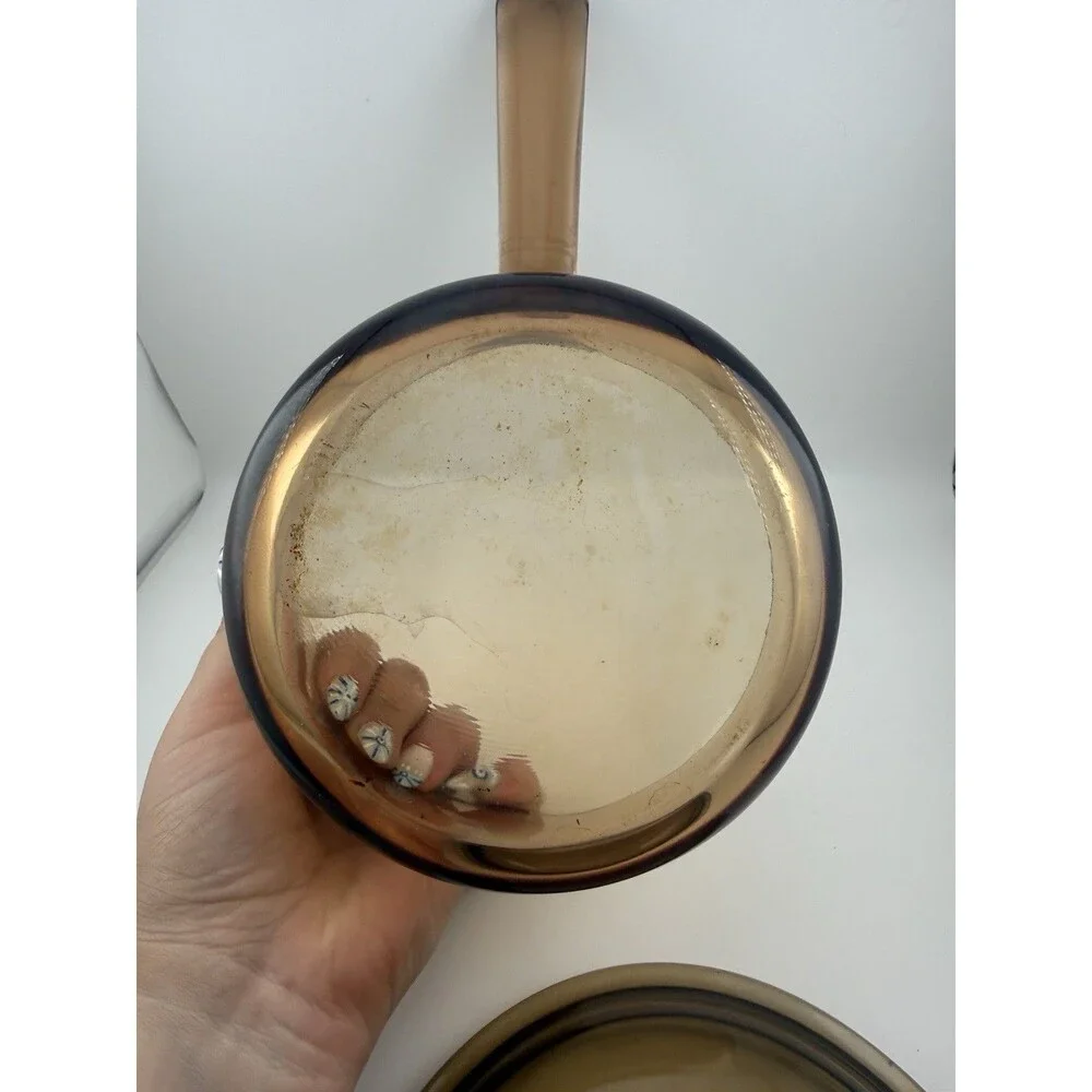 CORNING VISION AMBER Glass 1 Liter Saucepan w/ Spout and PYREX Lid V-1-C A, USA